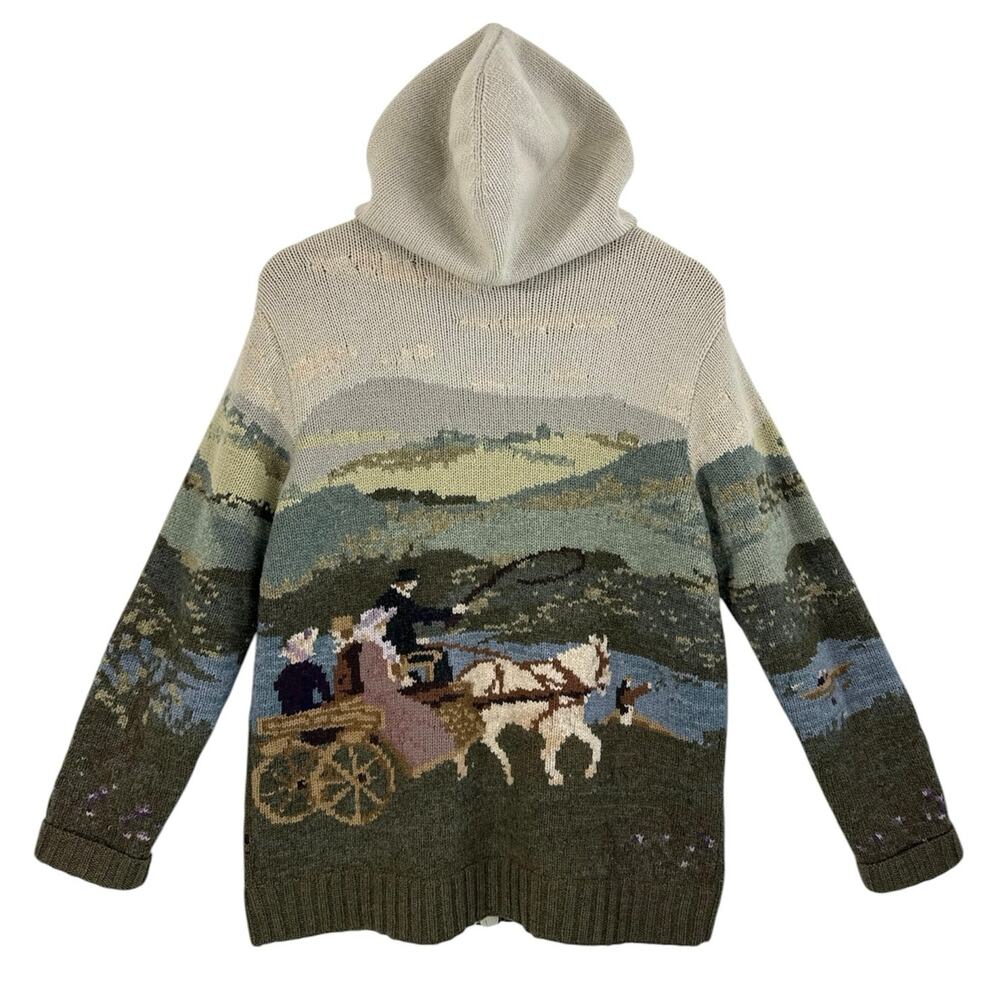 Lauren Ralph Lauren  Hand Knit Lambswool Hoodie Sweater Equestrian Horse Scenic - Picture 14 of 15
